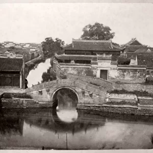 China c. 1880s - Shanghai city bridge and canal