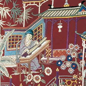 CHINA. Manila shawl (19th c. ). Detail with musical