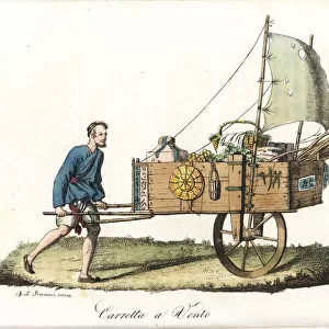 Chinese itinerant merchant with cart loaded