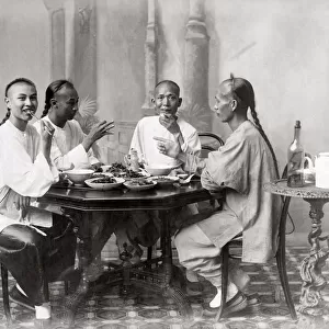 Chinese men eating a meal, c. 1890 s, China