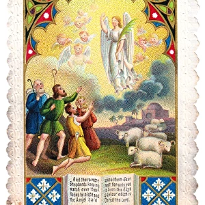 Christmas card with angels and shepherds