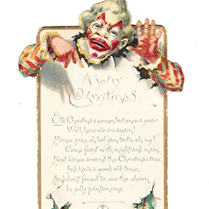 Christmas card with a clown breaking through