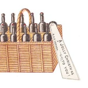 Christmas card in the shape of a basket of wine bottles