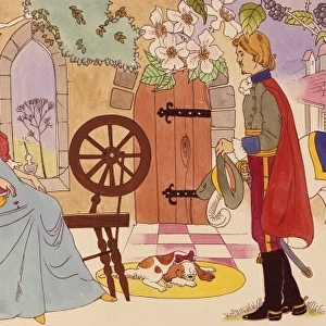 Cinderella meets a princess at a spinning wheel