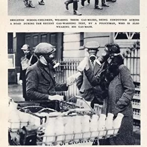 Citizens of Brighton shown wearing gas masks in everyday situations in 1941