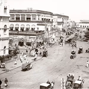 Clive Street, Calcutta, Kolkata, India. pedestrians, carts, carriages