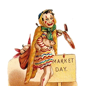 Clown going to market on a Victorian scrap