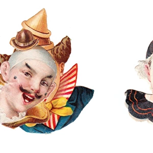 Clown heads on two Victorian scraps