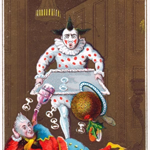 Clown and jester on a Christmas card