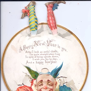 Clown on a movable New Year card
