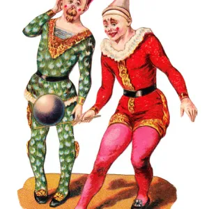 Two clowns with a ball on a Victorian scrap