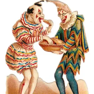 Two clowns with pie on a Victorian scrap