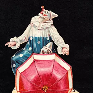 Two clowns with an umbrella on a Victorian scrap