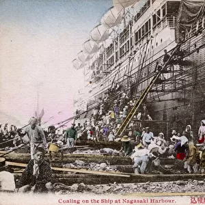 Coaling a steamship, Nagasaki, Japan