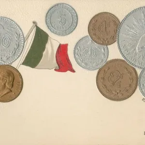 Coins of Mexico, Central America and flag Coins of Mexico, Central America and flag