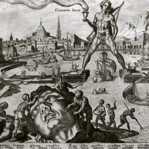 The Colossus of Rhodes. Engraving by Philip Galle (1537-1612