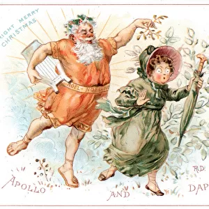 Comic Christmas card, Apollo and Daphne