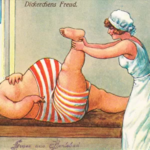Comic German postcard -- health spa physiotherapy