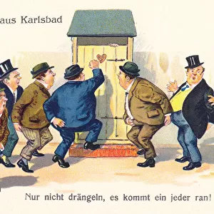 Comic German postcard -- health spa toilet engaged
