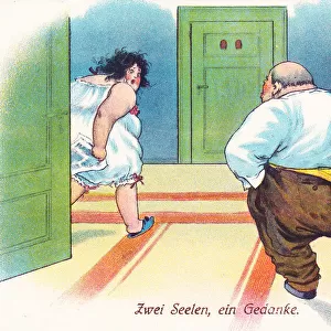 Comic German postcard -- health spa toilet