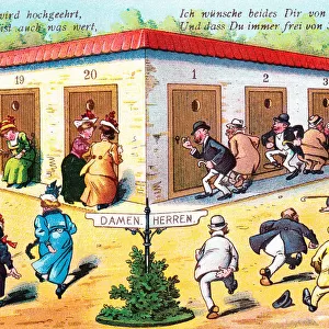 Comic German postcard -- health spa toilets