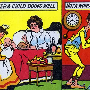 Comic postcard - arrival of a new baby