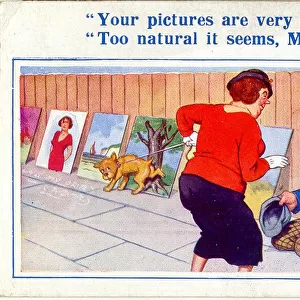 Comic postcard, Art appreciation from a dog Date: 20th century