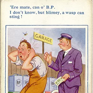 Comic postcard, Chauffeur buying petrol Date: 20th century