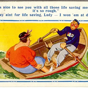 Comic postcard, Conversation in a rowing boat