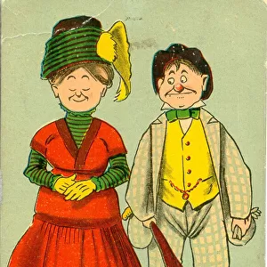 Comic postcard, Couple going for a walk