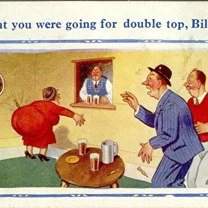 Comic postcard, Darts match in pub - double top Date: 20th century