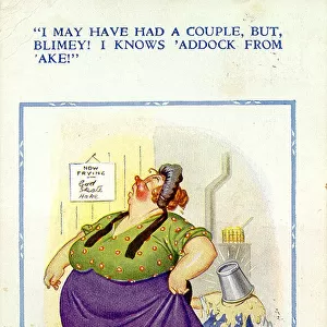 Comic postcard, Dissatisfied customer in fish shop Date: 20th century