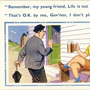 Comic postcard, Drinking man and vicar outside a pub Date: 20th century