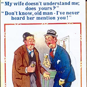 Comic postcard, Two drunkards in a pub