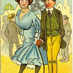 Comic postcard, Edinburgh Exhibition - invitation to flip-flap Date: 20th century
