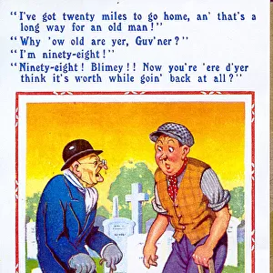 Comic postcard, Elderly man and gravedigger Date: 20th century