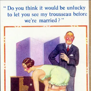 Comic postcard, Engaged couple chatting Date: 20th century