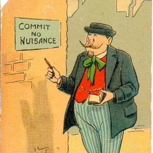 Comic postcard, French man notes down street name