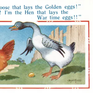 Comic postcard, hen and goose, WW2 Date: 1940s