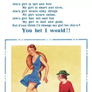 Comic postcard, Jims girl and my girl compared Date: 20th century