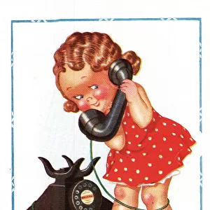Comic postcard, Little girl on the phone