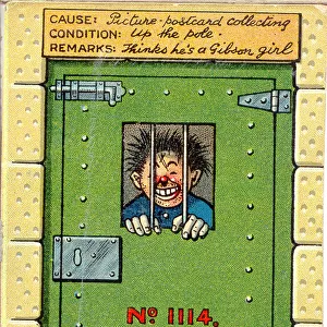 Comic postcard, Man behind bars. In the Asylum - picture postcard collecting