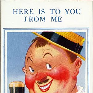 Comic postcard, Man with a drink in his hand Date: 20th century