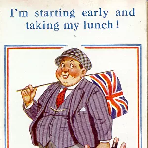 Comic postcard, Man en route to Coronation Date: 20th century