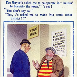 Comic postcard, Man to help with town planning Date: 20th century