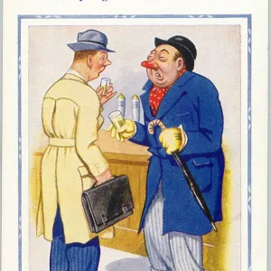 Comic postcard, Two men chatting in a pub - frogs and rats Date: 20th century