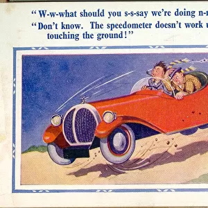 Comic postcard, Two men in a speeding car Date: 20th century