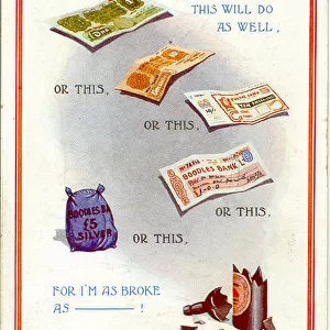 Comic postcard, Money and a broken bottle Date: 20th century