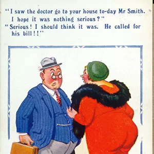 Comic postcard, Neighbours chat in the street Date: 20th century