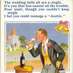 Comic postcard, Nervous bridegroom having a drink before the wedding Date